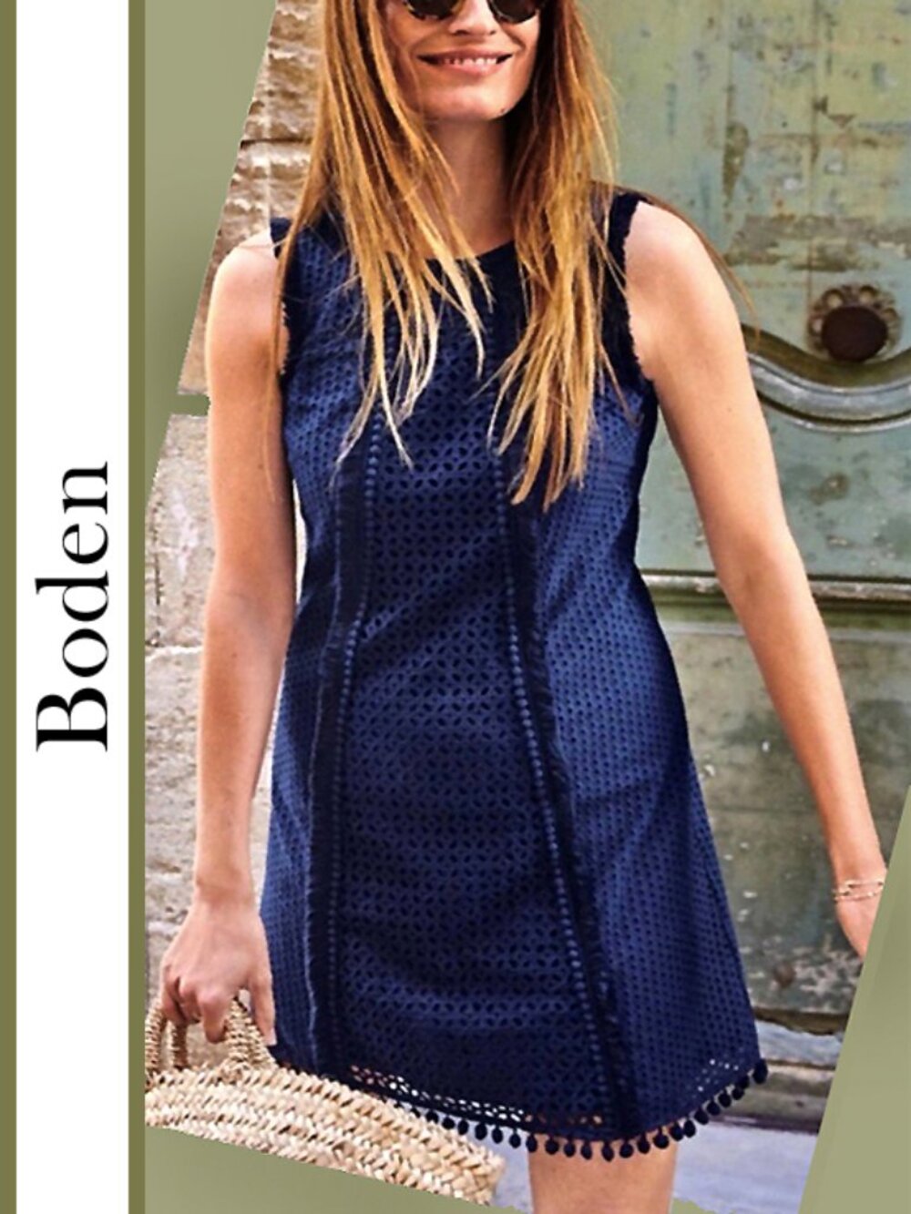 Boden | Broderie Eyelet Pom-Pom Hem Dress